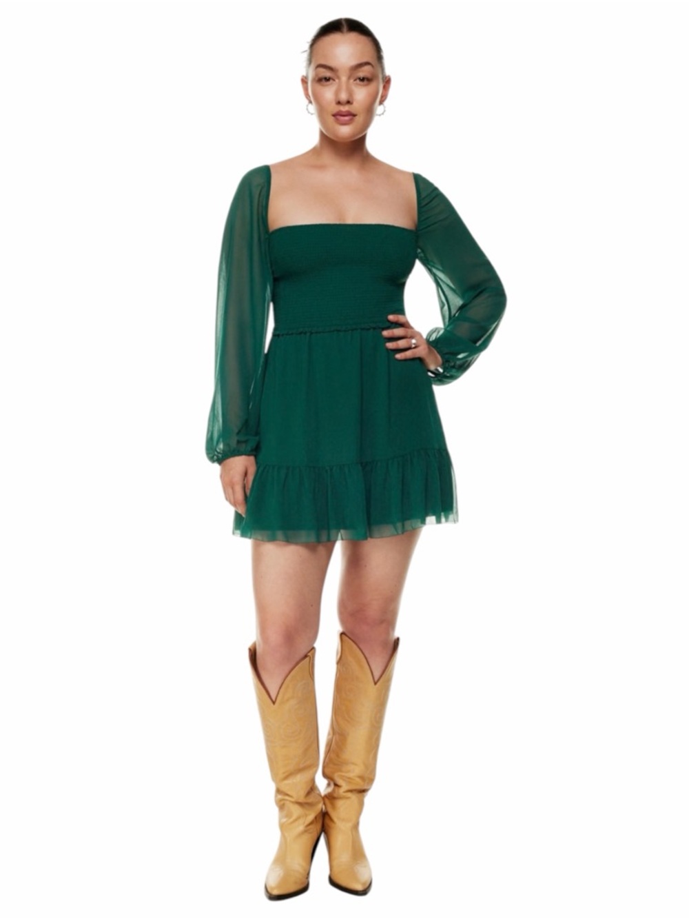 NWT Wilfred Tempest Mini Dress Smocked Chiffon Size Small Aventurine Green